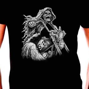 The Reaper Skull Face Motorctycle Art T-shirt